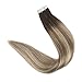 [Promotion]Full Shine Tape in Hair Extensions 20 inch Human Hair Balayage Tape Hair Extensions Color #3 Fading to #8 and #22 Blonde Highlighted Glue Extensions 50g Per Pack