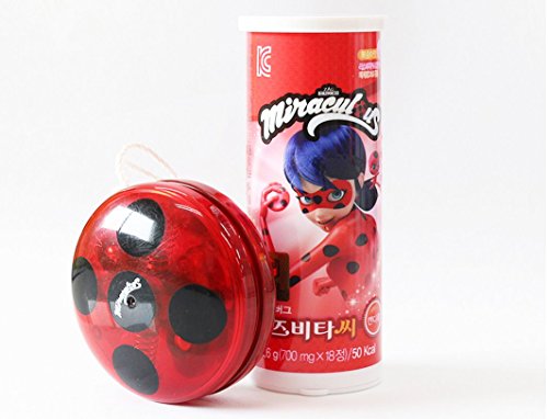 Miraculous Ladybug Clutch Ball Yo Yo + 18 Peach Taste Vitamin Candy Kid Gift Toy + 1 Free Gift Giraffe Bookmark