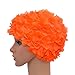 Medifier Lace Vintage Swim Cap Floral Petal Retro Style Bathing Caps for Women Rose Orange