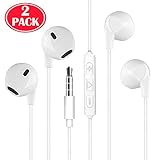 Headphones with Microphone [2 Pack] Premium Earbuds Stereo Earphones and Noise Isolating Headset for Apple iPhone iPod iPad Samsung Galaxy and More Android Smartphones - White