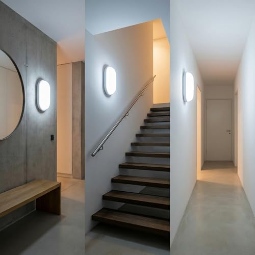 Heyseven Waterproof Outdoor LED Ceiling Light IP54 20 W 2000 LM, Natural White Wall Lamp 4000 K, Lights for Outdoor/Indoor Garden, Bathroom, Kitchen, Garage, Stairs, Hallway and Basement – 2 Pieces