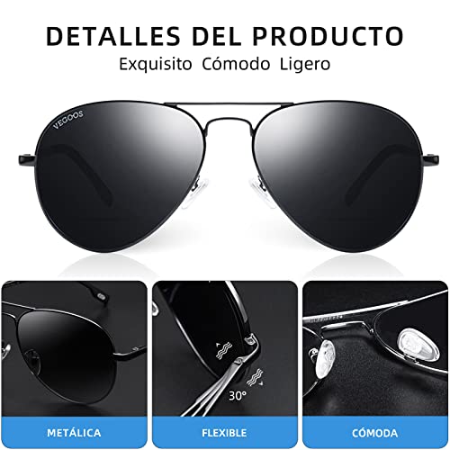 Lentes De Sol Aviador Pro Polarizados VEGOOS Gafas Para Hombre y Mujer 100% Protección UV400 Anti Reflectante Anti Ultravioleta