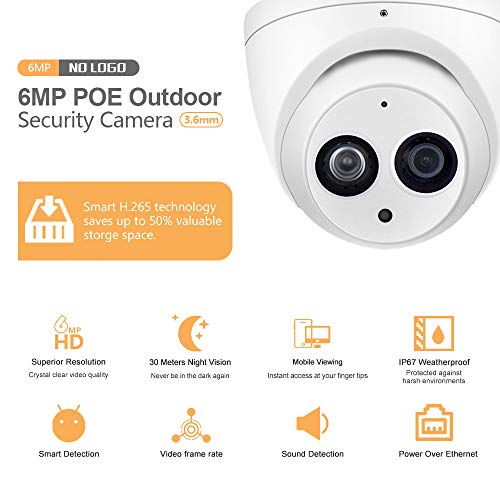 6MP Dome PoE IP Security Camera IPC-HDW4631C-A 3.6mm Lens,6 Megapixels Super HD Outdoor Indoor Home Video Surveillance Poe Camera with Audio,IR 30m Day and Night,ONVIF,IP67 Waterproof
