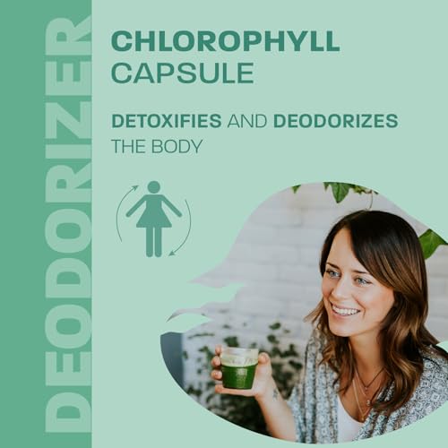 Chlorophyll Capsules - Cold Extracted from Non-GMO Alfalfa - Natural Detox - Alkaline - Natural Body Deodorant - Powerful Antioxidants Source - Made in Canada - Vegan - Non-GMO - 90 pills - 100 mg