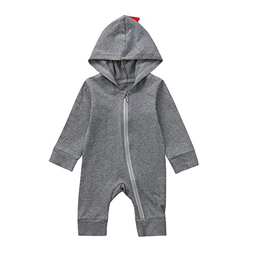 Charberry Newborn Baby Boys Girls Dinosaur Zipper Hooded Romper Jumpsuit Outfits Clothes