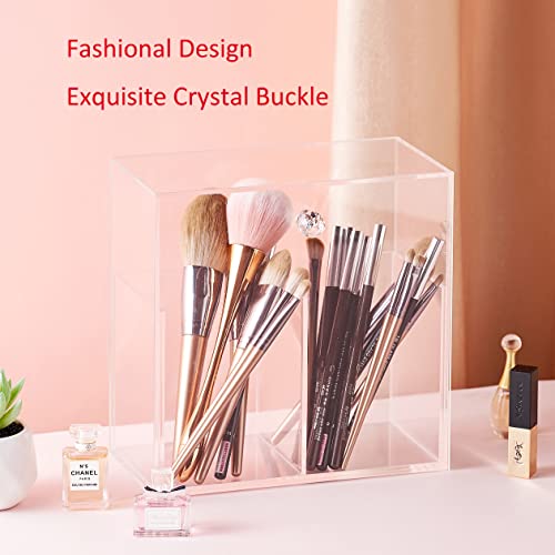 MUGFILWJ Makeup Brush Holder Clear Acrylic DustProof Makeup Storage Box With Cover Large Capacity Brush Organizer with drawer for Vanity Bathroom Bedroom Dressing Table
