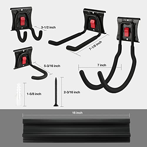 WORKPRO Garage Tool Organizer Wall Mount Garden Tool Organizer Storage Rack Heavy Duty Tool Hangers 64 Inch with 8 Adjustable Hooks and 4 Rails