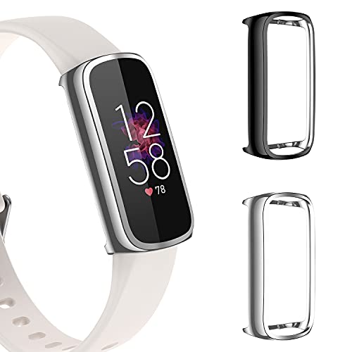 Mixblu Screen Protector Compatible with Fitbit Luxe, Soft Full Coverage Protective Case Cover Bumper Accessories HD Clear for Luxe Smartwatch (Black, Silver)