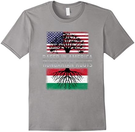 Men's BASED IN AMERICA T-SHIRT Hungarian Roots Hungry Pride Flag 2XL Slate
