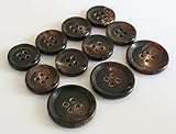 YCEE 11 Pieces Genuine Natural Black Horn Blazer & Suits Button Set - Round rim - For Blazer, Sport Coat, Uniform, Jacket