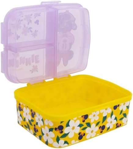 Fiambrera Infantil Minnie Mouse con 4 Compartimentos 1944ml - Sandwichera Multiple XL Libre de BPA para Niños y Niñas - Lonchera Escolar con Cierre Seguridad