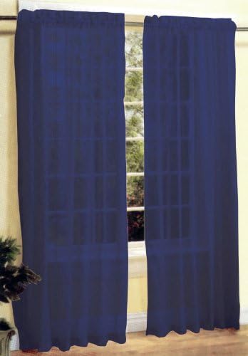 New 2 Pc Sexy Sheer Voile Window Curtain Panel Set Navy