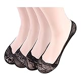 Lace Socks No Show for Women,Ultra Low Liner with Gel Tab 4 Pack by Habiter