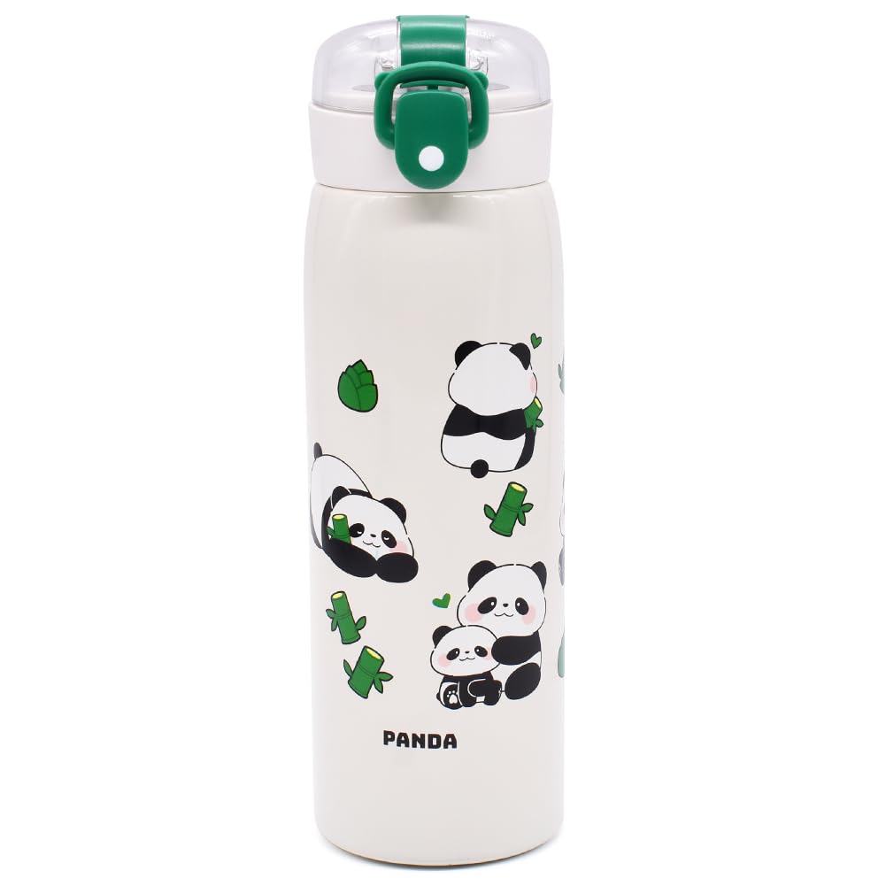 YEIUZPT Panda Water Bottle, Stainless Steel Insulated Flask with Straw Leak Proof Thermos Drinks Bottle Cartoon Water Bottle Printed Thermos Reusable Travel Flask Perfect for Home School and Sports