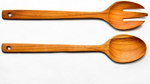 KuuTeaK Wooden Salad Utensil Set Teak Wood Salad spoon and fork set Pack of 2