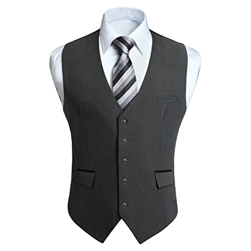 HISDERN Gray Mens Vest Formal Business Suit Vest