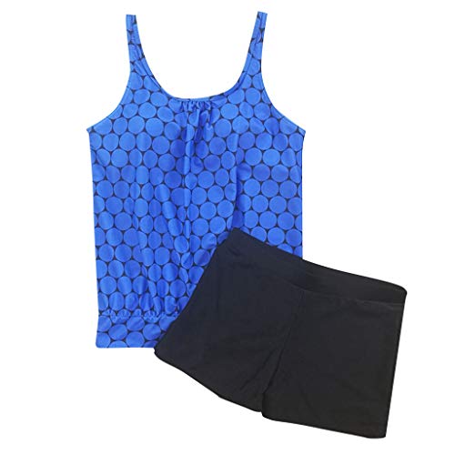 Onegirl Swimsuit for Women Oversize Conservative Dot Print Tankini Two Piece Swimwear Padded Bathing Suits Dark Blue - Thumbnail 4