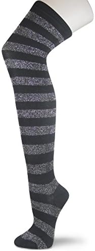Couver Fashion Sexy Lady/Women Thigh High Over The Knee Striped Stocking socks (Black / Glitter Silver)