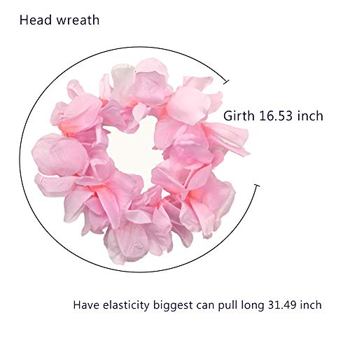 Arlai Hawaiian Luau Flower Leis - Jumbo Necklace, Bracelets, Headband Set (Pink) - Thumbnail 2