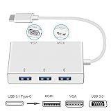 weton USB Type C to HDMI/VGA/3xUSB 3.0 Adapter, USB 3.1 Type C Adapter (Thunderbolt 3 Compatible) 4K HDMI Digital AV Multiport Adapter USB C HUB for New MacBook/MacBook Pro/Chromebook Pixel