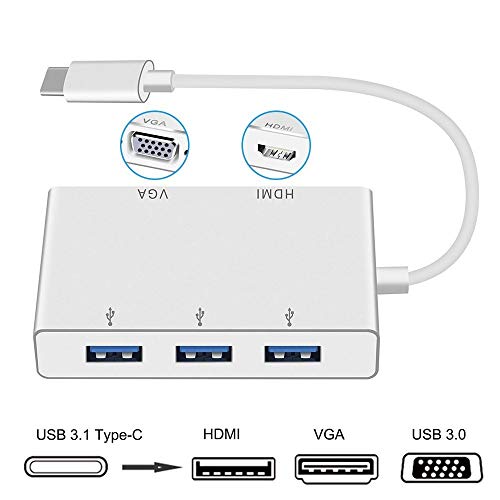 weton USB Type C to HDMI/VGA/3xUSB 3.0 Adapter, USB 3.1 Type C Adapter (Thunderbolt 3 Compatible) 4K HDMI Digital AV Multiport Adapter USB C HUB for New MacBook/MacBook Pro/Chromebook Pixel