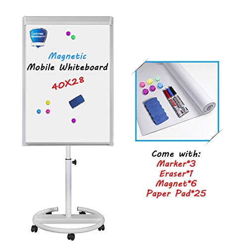 Mobile Whiteboard Standing Dry Erase Board Easel- 40x28 inches Magnetic Whiteboard with 25 Sheets Paper Pad, White - Thumbnail 7