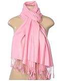 C-More Elegant Pashmina Silk Blend Soft Wrap Scarf Shawl For Women -30+ Solid Colors (Pink)