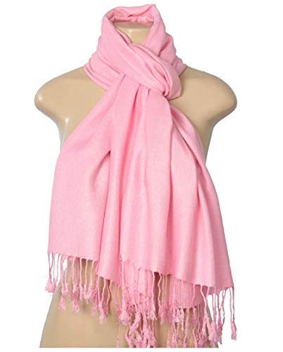 C-More Elegant Pashmina Silk Blend Soft Wrap Scarf Shawl For Women -30+ Solid Colors (Pink)