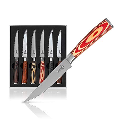 Slitzer Germany 6Piece 9 Inch Steak Knife Set Professional, HighPerformance Serrated Knife
