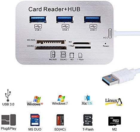 Micro USB 3.0 Card Reader, GREHOME Universal USB Hub 3 Port High Speed External Memory Card Readers with MS, Micro SD, SD/MMC, M2, TF Card for Windows Surface Pro, iMac, MacBook, PCs and Laptops