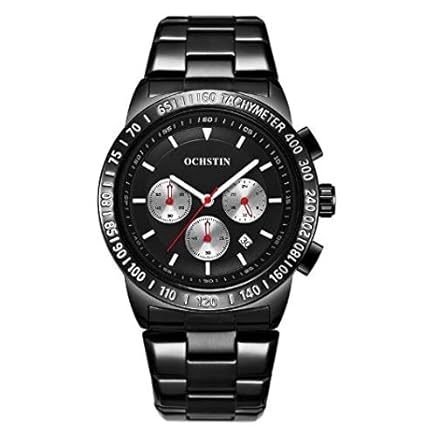 Ochstin Full Chronograph Black Stainless Steel Luxury Tachymeter Watch for Men and Boys