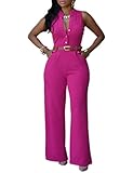 Dokotoo Womens Chic Overlay Belted Sleeveless Wide Leg Jumpsuit Large Rosy