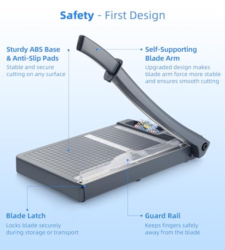 Firbon Guillotina Cortadora de Papel 30 cm, Capacidad de Corte de hasta 12 Hojas A4 80 g/m², con Bloqueo de Seguridad y Regla de Precisión, para Oficina, Escuela, Manualidades y Fotos
