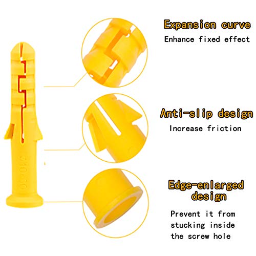 Screws and Anchors Set 12 Pack M5 Screw (5mm40mm) M8 Plastic Expander Anchor (8mm40mm) Yellow Screw Hole Fillers and Screws Stainless Zinc Plated for Drywall Hollow Wall Concrete Ceiling Tile Wood