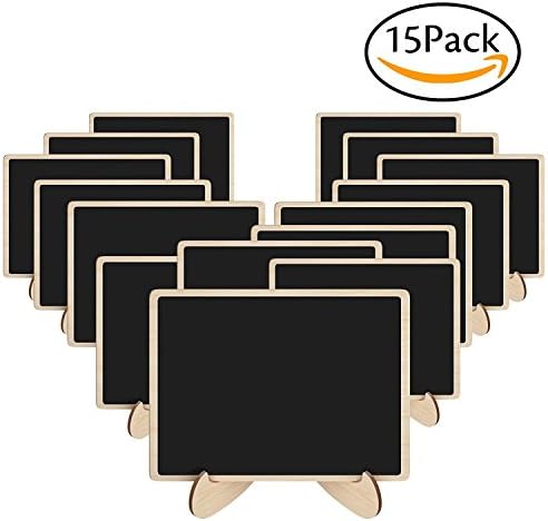 Easepres 15 pack Mini Chalkboards Signs with Easel Stand, Wood Rectangle Small Chalkboard Labels for Weddings, Parties, Table Numbers, Place Cards, Food Signs and Special Event Decoration
