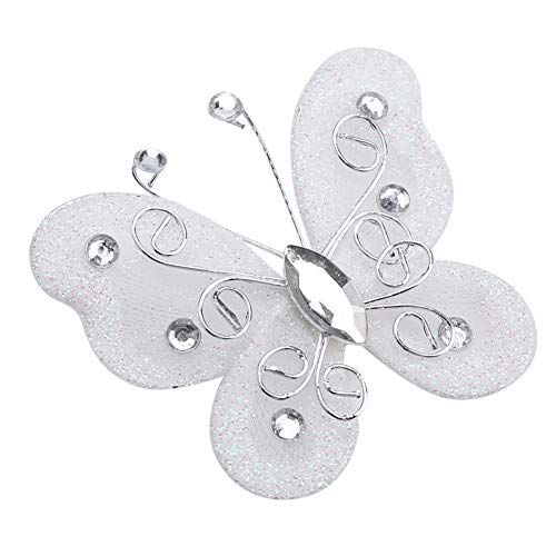 HEEPDD Organza Butterflies, 24pcs Sheer Mesh Wire Glitter Butterfly for Wedding Party Table Scatter Scrapbook Craft Card Decoration, White, 5cm