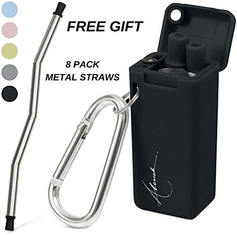 Collapsible/Folding Straw – Environmentally Friendly, re-usable, Black Stainless Steel Straw. Packed in a Gift Box, Complete with Cleaning Brush, Carry case and Keychain to fit on Your Keyring