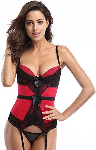 minifaceminigirl Women's Lace Sexy Bustier Corset Lingerie with Garter Belt