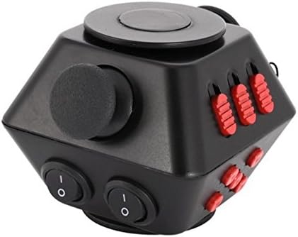 Parit Fidget Cube Dice 12 Sides Anti-anxiety and Depression for Children and Adults Gift Toy (Black Red V.3)