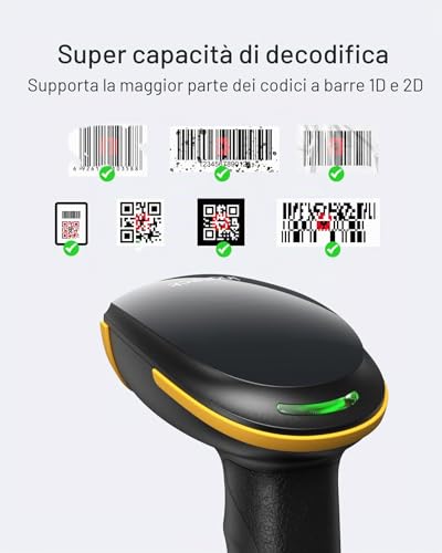 Inateck 1D 2D QR Barcode Reader, Wireless Bar Code Gun Plug and Play, 2600mAh Battery, Barcode Scanner with APP and SDK, Compatible with PC Computer Android iOS iPhone, BCST-23