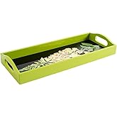 Caspari Foxglove Lacquer Bar Tray in Yellow & Black – 20” x 8” Rectangular Decorative Tray, Handcrafted Wood & Lacquer Finish, Elegant Floral Art Design, 1 Each