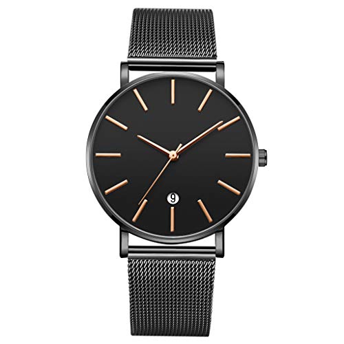 LUCAMORE Mens Quartz Watch,Analog Wrist Minimalist Watches Fashion Date Window Ultra-Thin, Mesh Stainless Steel Strap