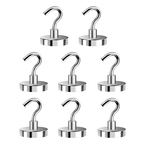 BTLFN Magnetic Hooks 8 PCS, 48LB Neodymium Heavy Duty Magnet Hooks for Hanging Refrigerator Kitchen Bathroom Bedroom Garage Lockers Office Classroom - Sliver - Thumbnail 7