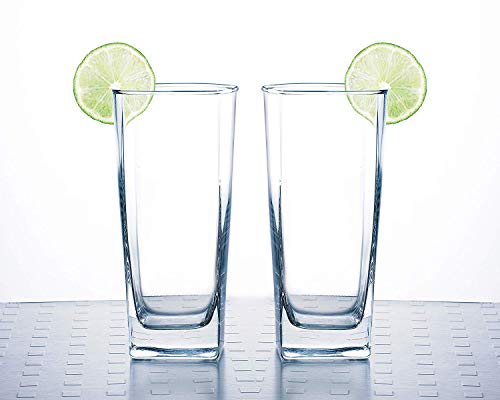 Le'raze Drinking Glasses Set of 4 - Highball Glasses, Heavy Base Durable Glass Cups for Water, Wine, Beer, Cocktails, and Mixed Drinks | Round Top, Square Bottom Glassware Set - Thumbnail 7