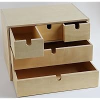KAO Mart All Natural Wood 5 Drawer Handmade Storage Organizer for Cosmetics, Makeup, Beauty Products and Office Supplies