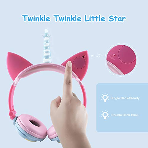 Esonstyle Unicorn Kids Headphones, Over Ear with LED Glowing Cat Ears,Safe  Wired Kids Headsets 85dB Volume Lim