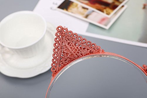 BYP Lace Knitting Baby Girls Headband Hair Band Cute Cat's Ear Shape Headdress Elastic Hair Accessories (pink) - Thumbnail 5