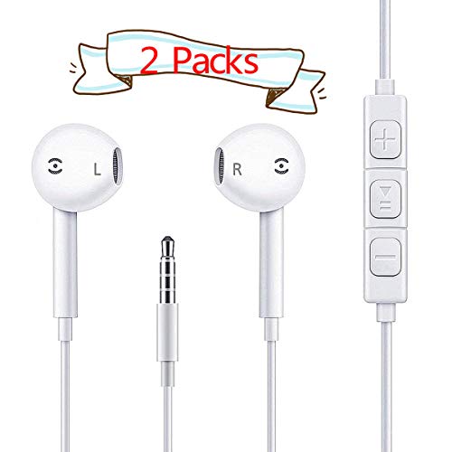 Earbuds Headset 2 Pack Perfect Sound Earpods With Remote And Mic 3 5mm Jack Earphones Stereo Noise Lsolation Earbuds Fits Apple Iphone Ipod Ipad Mac Android Samsung Galaxy Kindle Mp3 Mp4 White
