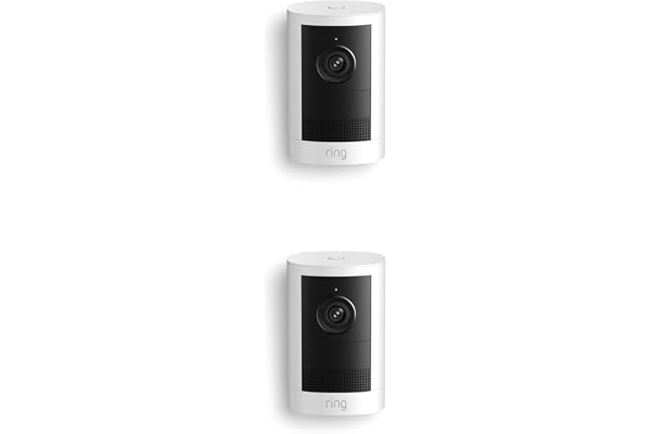 Ring Outdoor Cam, Battery (newest model), Home or business security, Wide-Angle Retinal 2K Video, 6x Enhanced Zoom, Night Vision for true color in low light, 2-Pack, White