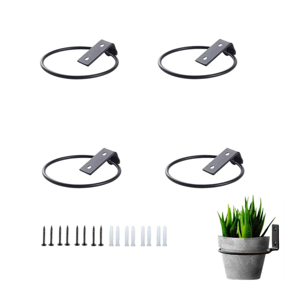 CURTEK 4 Pack Flower Plant Holder 6 Inch Ring Flower Pot Holder Wall Mounted Plant Hangers Collapsible Bracket for Indoor and Outdoor